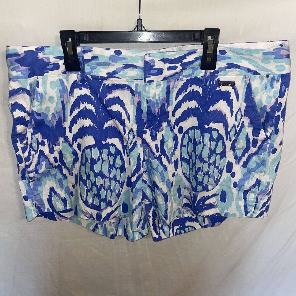 Lilly Pulitzer Womens Casual Shorts Size 12 Blue Pineapple Motif Beach Cruise